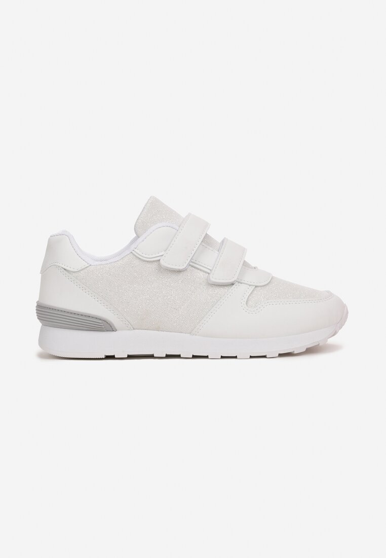 Białe Sneakersy Brokatowe na Rzepy i Grubej Podeszwie Nadiatia
