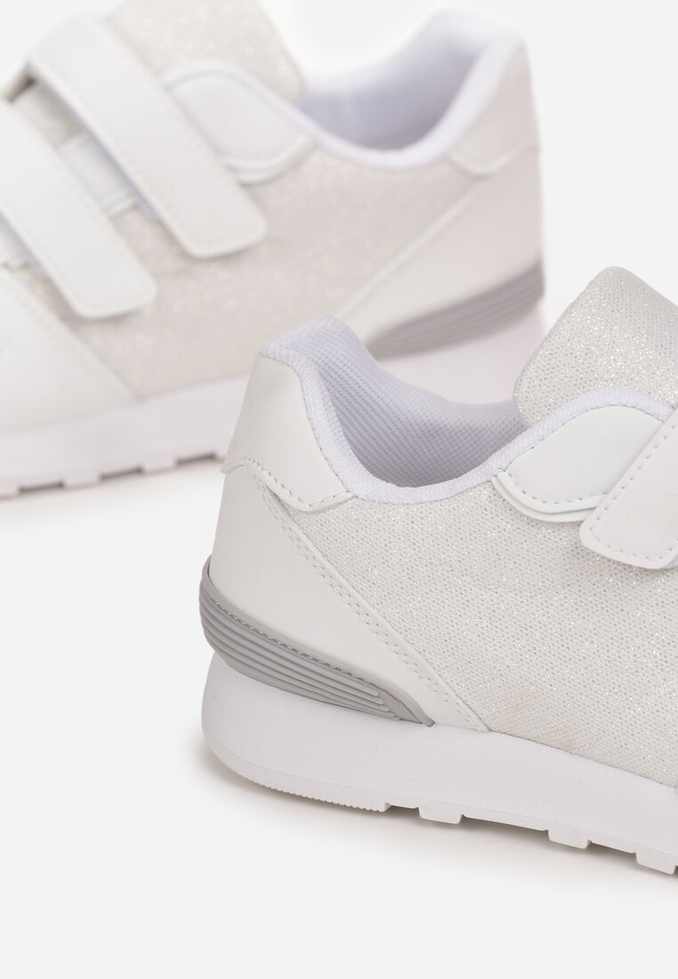 Białe Sneakersy Brokatowe na Rzepy i Grubej Podeszwie Nadiatia