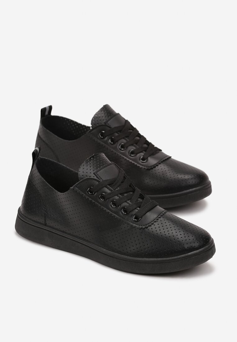 Pantofi sport negri cu șiret și perforații decorative Gemmania
