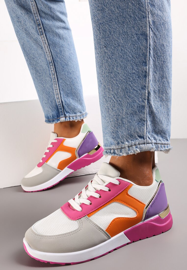 Biało-Różowe Sneakersy z Kolorowymi i Metalicznymi Wstawkami Amasato