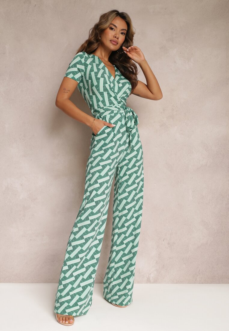 Salopeta Verde Tip Plic cu Pantaloni Largi și Curea din Material Jharna