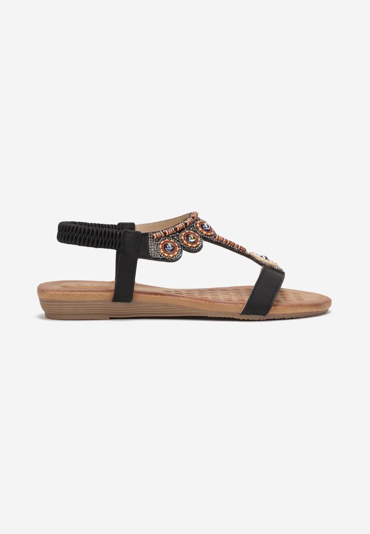 Sandale Negre-Argintii Slip-On cu Talpă Plată și Barete Decorative Dhoenix