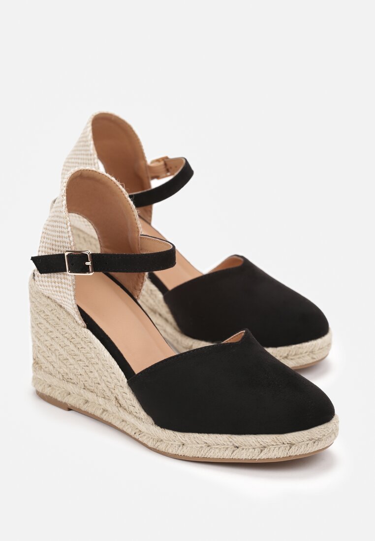 Sandale Negre Espadrile pe Platformă cu Împletitură Anaplia