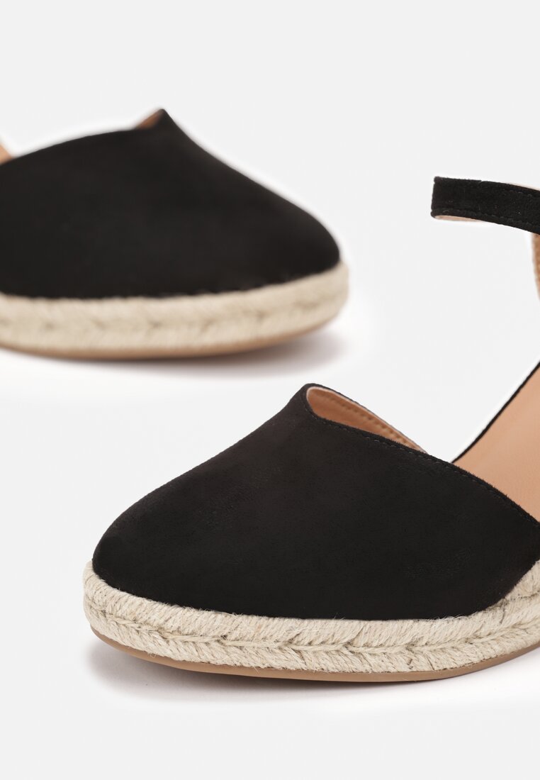 Sandale Negre Espadrile pe Platformă cu Împletitură Anaplia