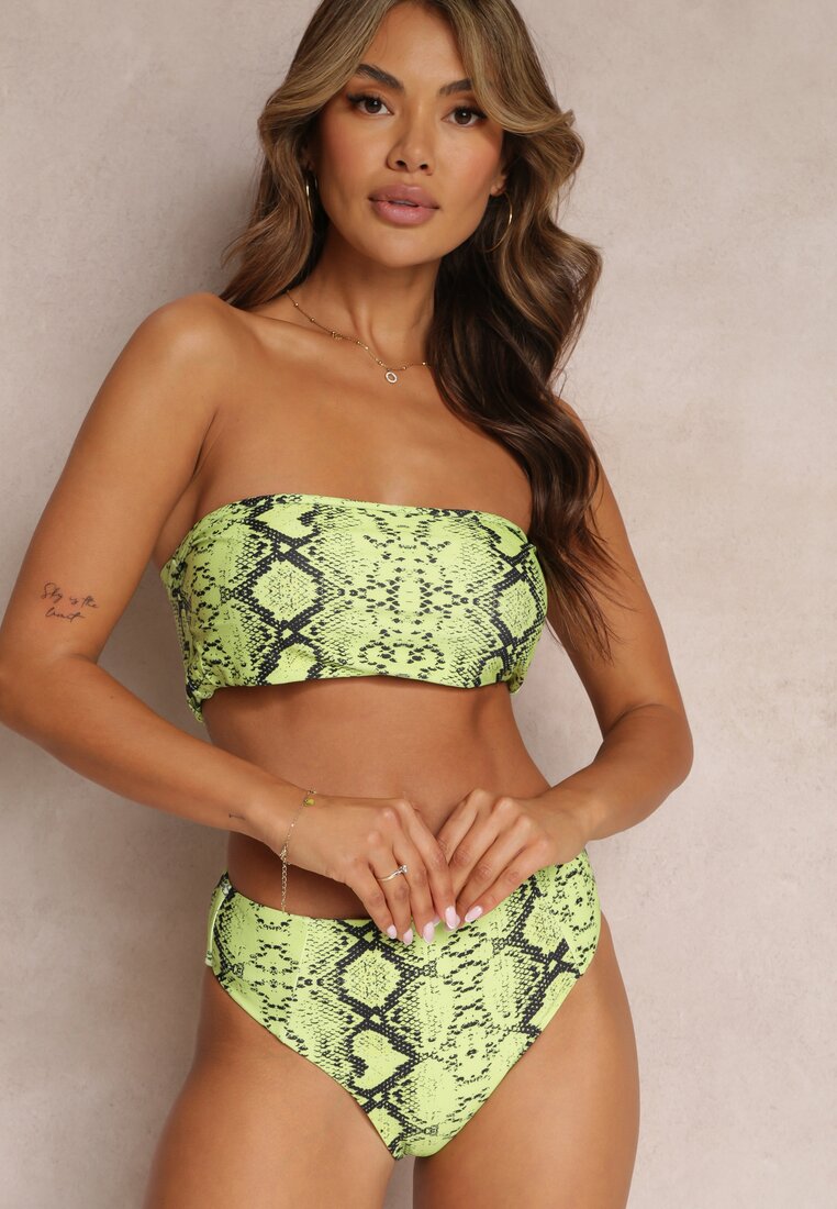 Żółte Wężowe Bikini z Topem i Majtkami z Wysokim Stanem Elenne
