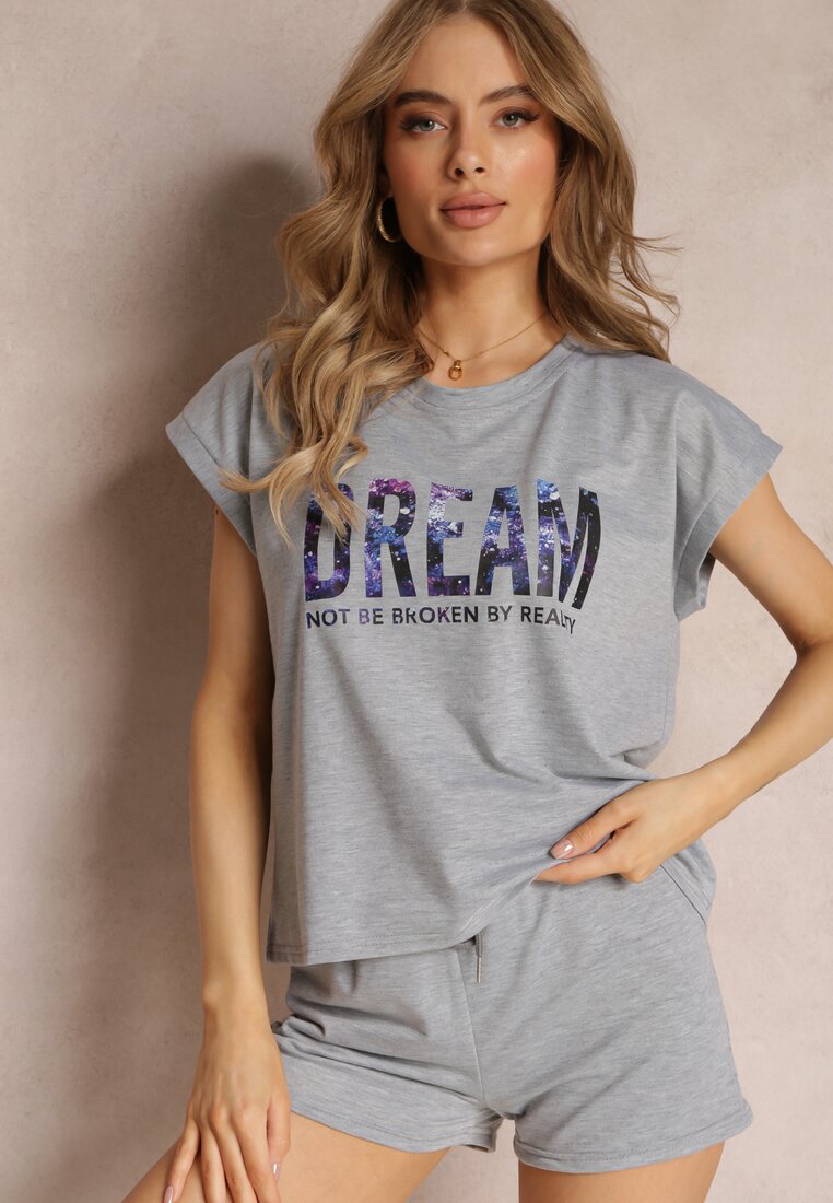 Szary 2-częściowy Komplet Dresowy z Szortami i T-shirtem Nariko