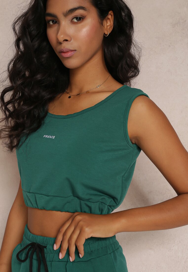 Set trening verde din 2 piese top cu bretele largi și pantaloni scurți din bumbac Iwana