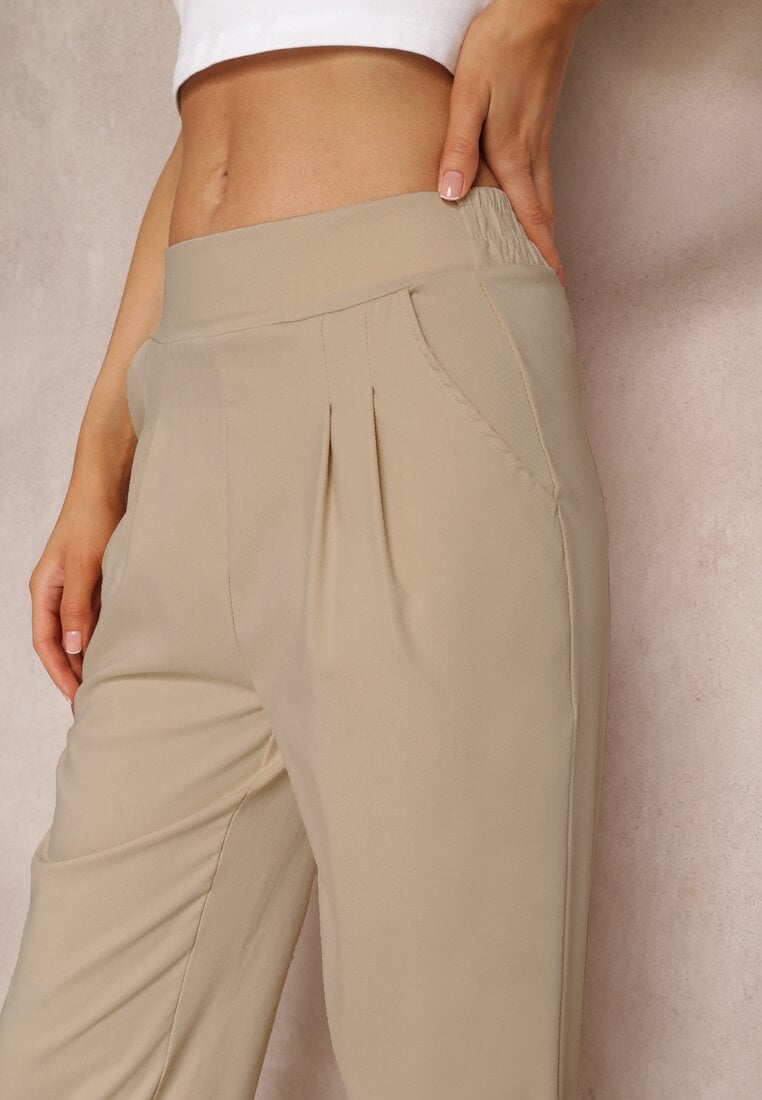 Ciemnobeżowe Szerokie Spodnie Bawełniane Zenra