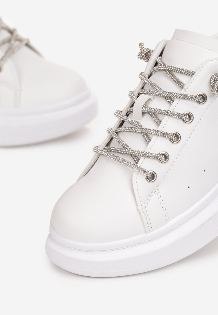 Srebrne Sneakersy z Cyrkoniami na Sznurowadłach i Zapiętku Reville