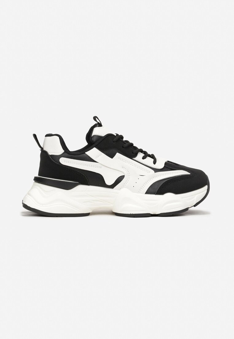 Czarne Sznurowane Sneakersy na Grubej Podeszwie przed Kostkę Calderia