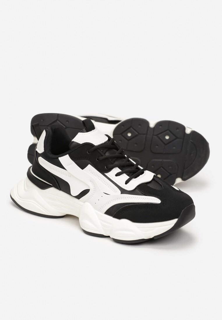 Czarne Sznurowane Sneakersy na Grubej Podeszwie przed Kostkę Calderia