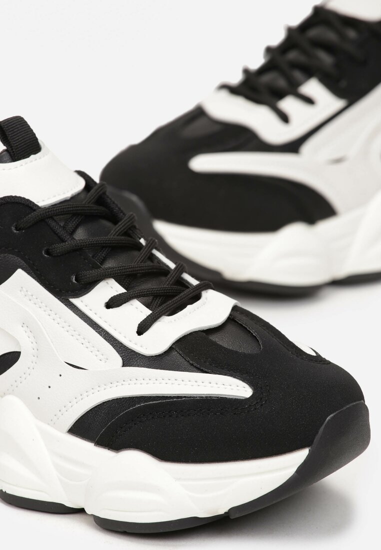 Czarne Sznurowane Sneakersy na Grubej Podeszwie przed Kostkę Calderia