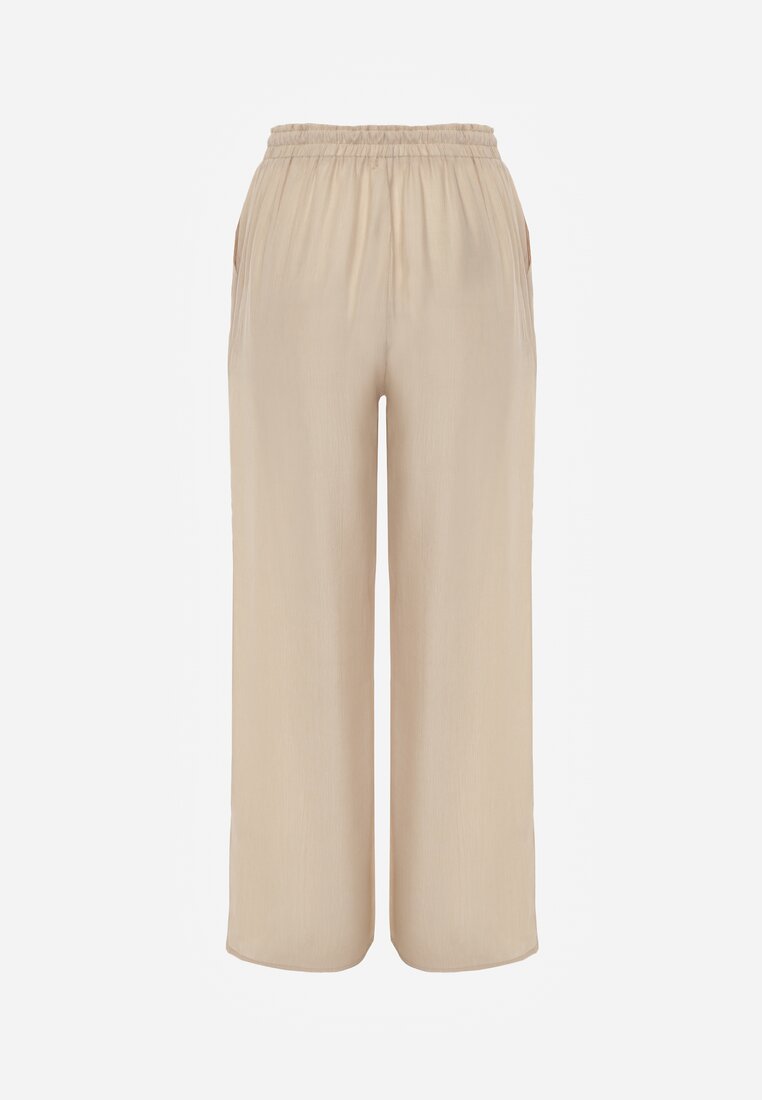 Pantaloni largi bej din viscoză cu elastic în talie Abyga