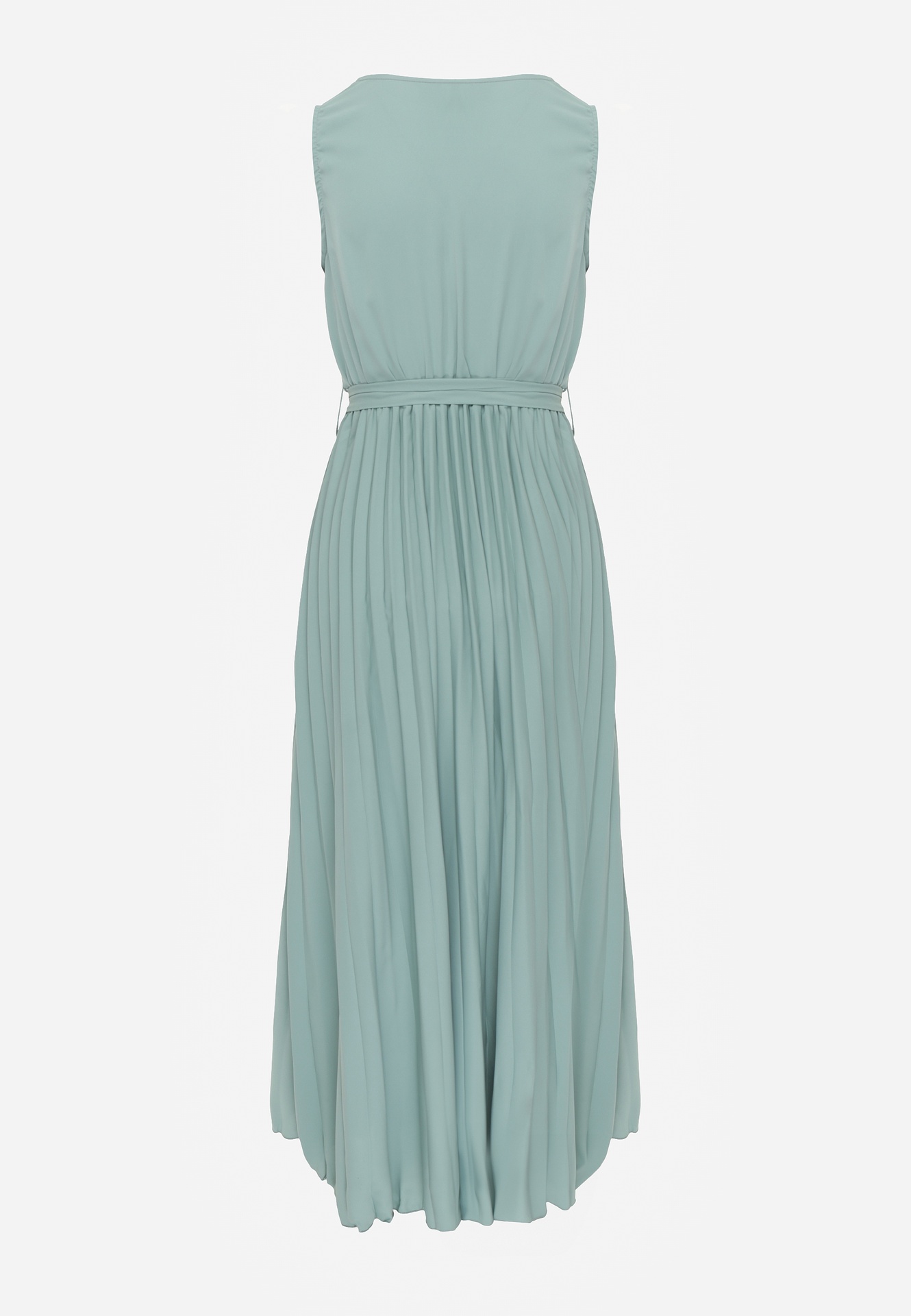 Zielona Rozkloszowana Sukienka Maxi z Plisowanym Dołem i Gumką w Talii Sare