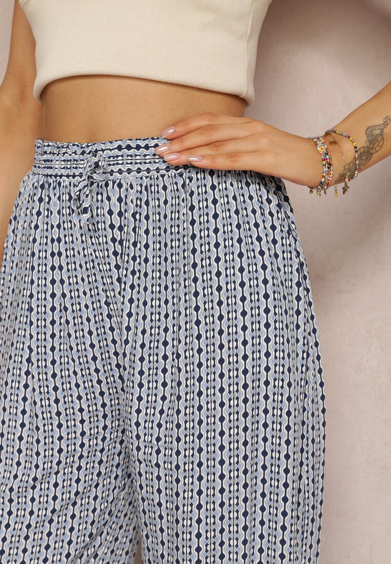 Pantaloni Bleumarin din Vascoză cu Elastic în Talie și Picior Larg Zerarise