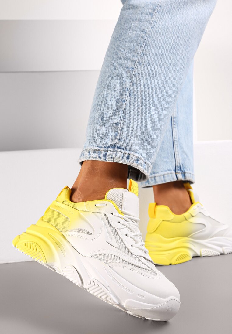 Biało-Żółte Sznurowane Sneakersy Ombre przed Kostkę Ahna