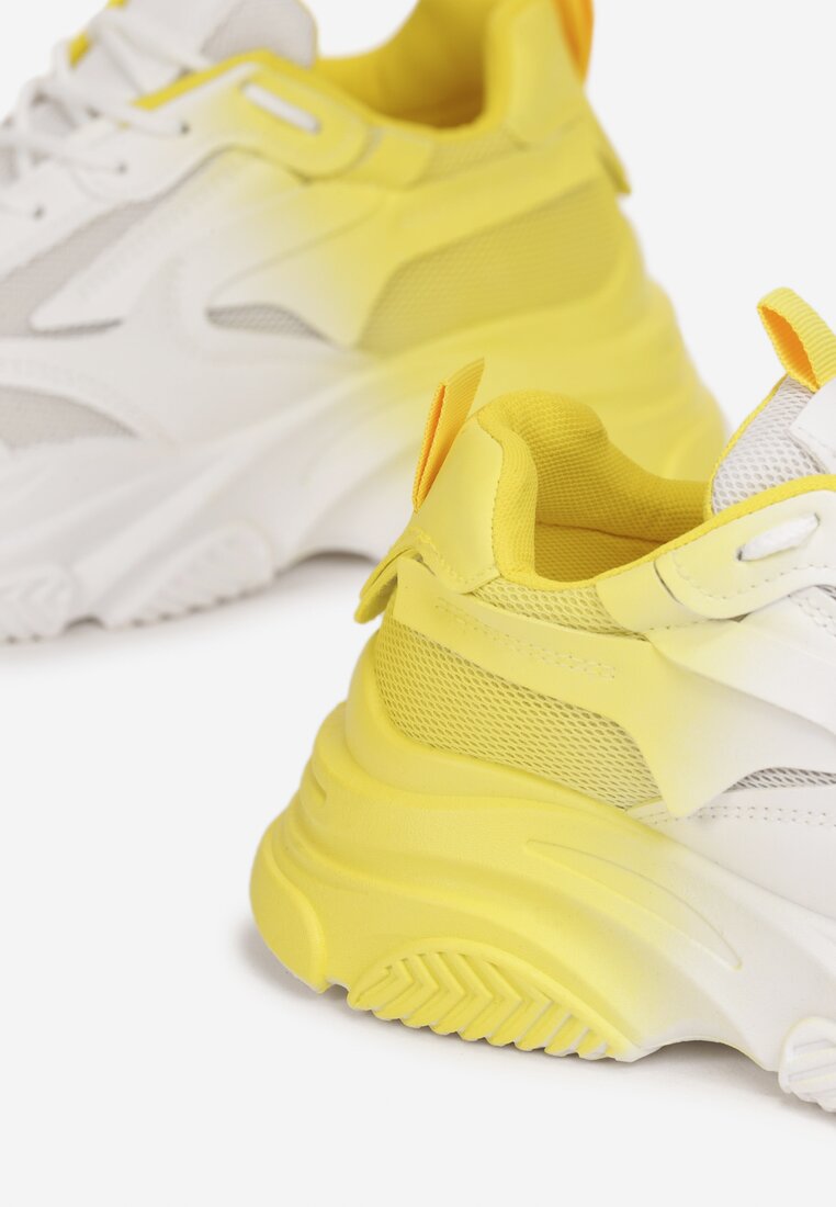 Biało-Żółte Sznurowane Sneakersy Ombre przed Kostkę Ahna