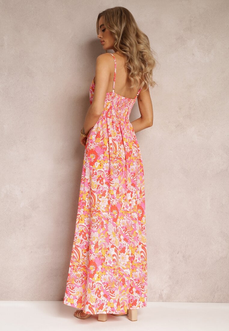 Rochie maxi cloș roșu-roz cu bretele Blakela