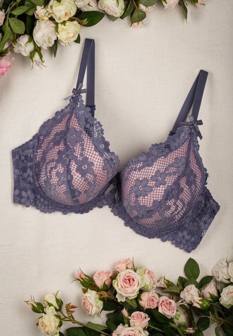 Sutien Full Cup Albastru bleumarin cu Dantelă și Fundă Krillia