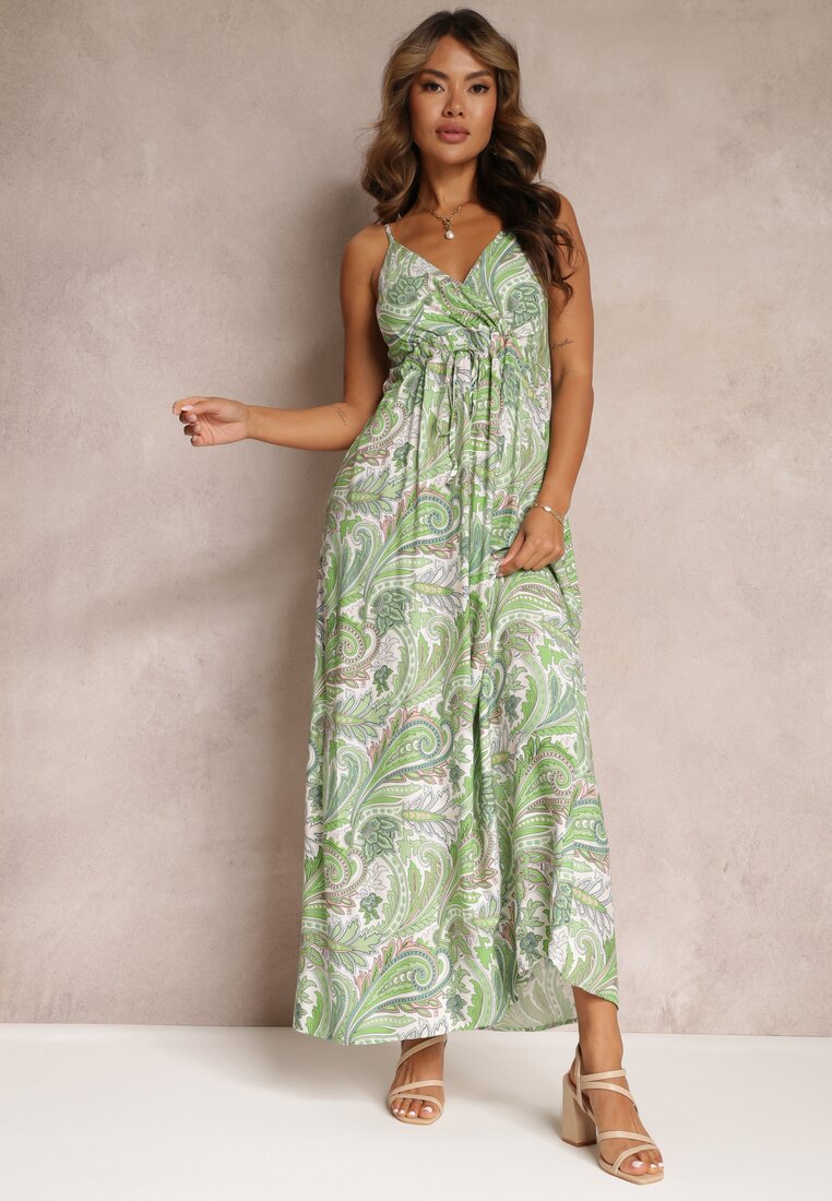 Rochie verde evazată din viscoză cu imprimeu fantezie Eirlina
