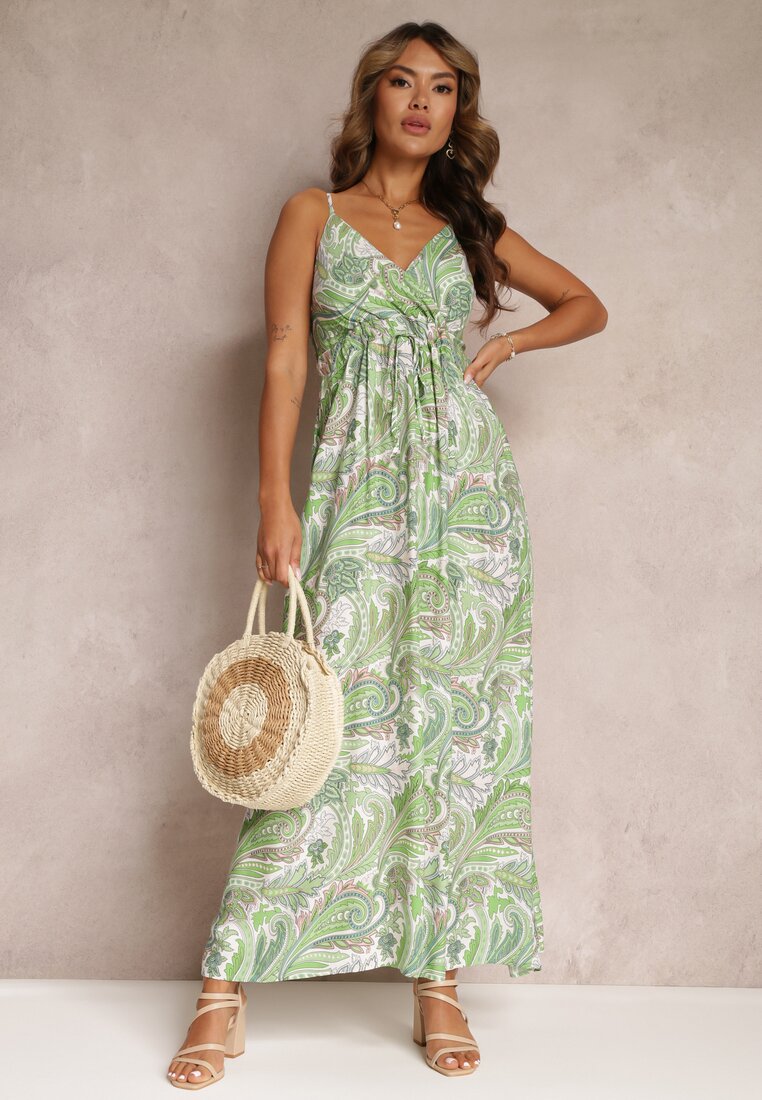 Rochie verde evazată din viscoză cu imprimeu fantezie Eirlina