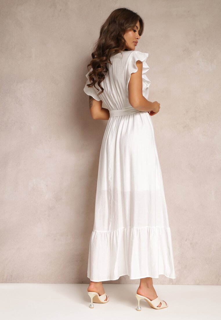 Biała Rozkloszowana Sukienka Maxi z Gumką w Talii Lavla