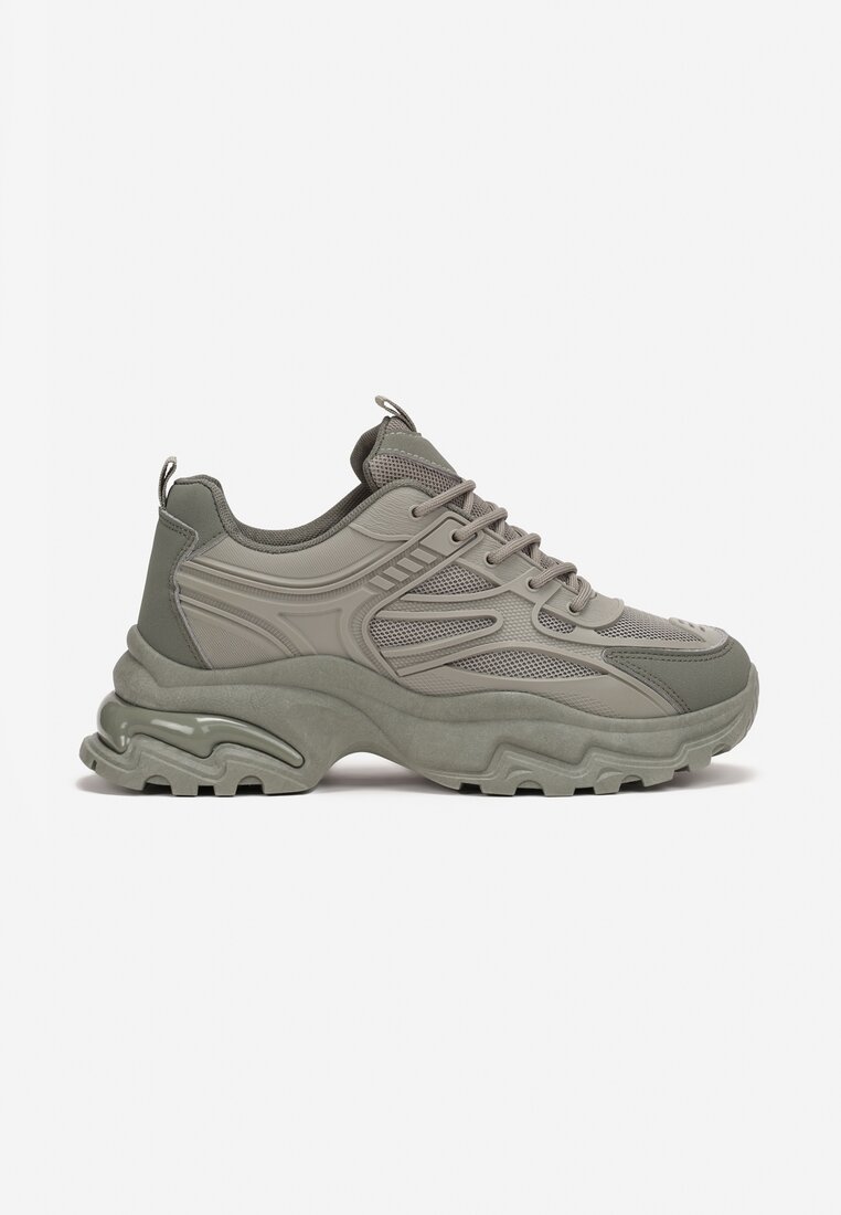 Zielone Sneakersy przed Kostkę na Grubej Podeszwie Maneh