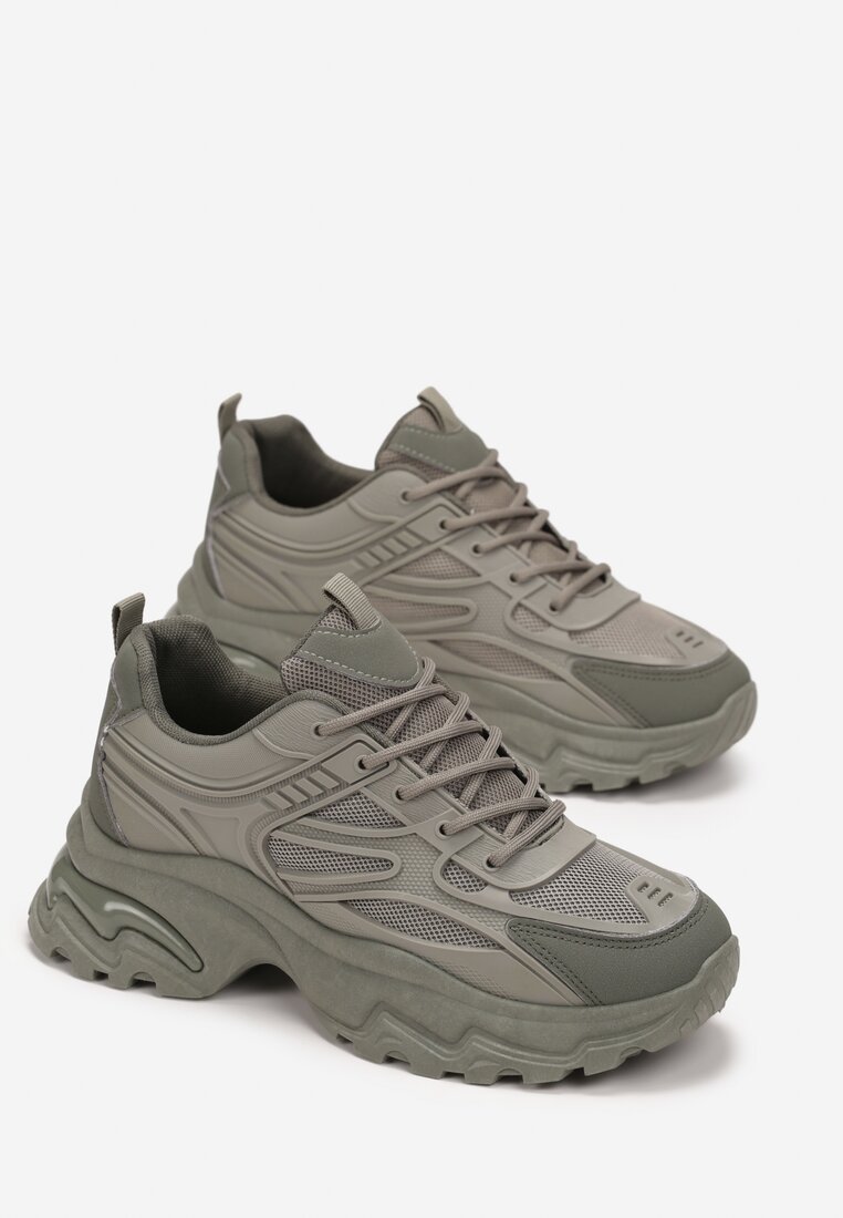 Zielone Sneakersy przed Kostkę na Grubej Podeszwie Maneh