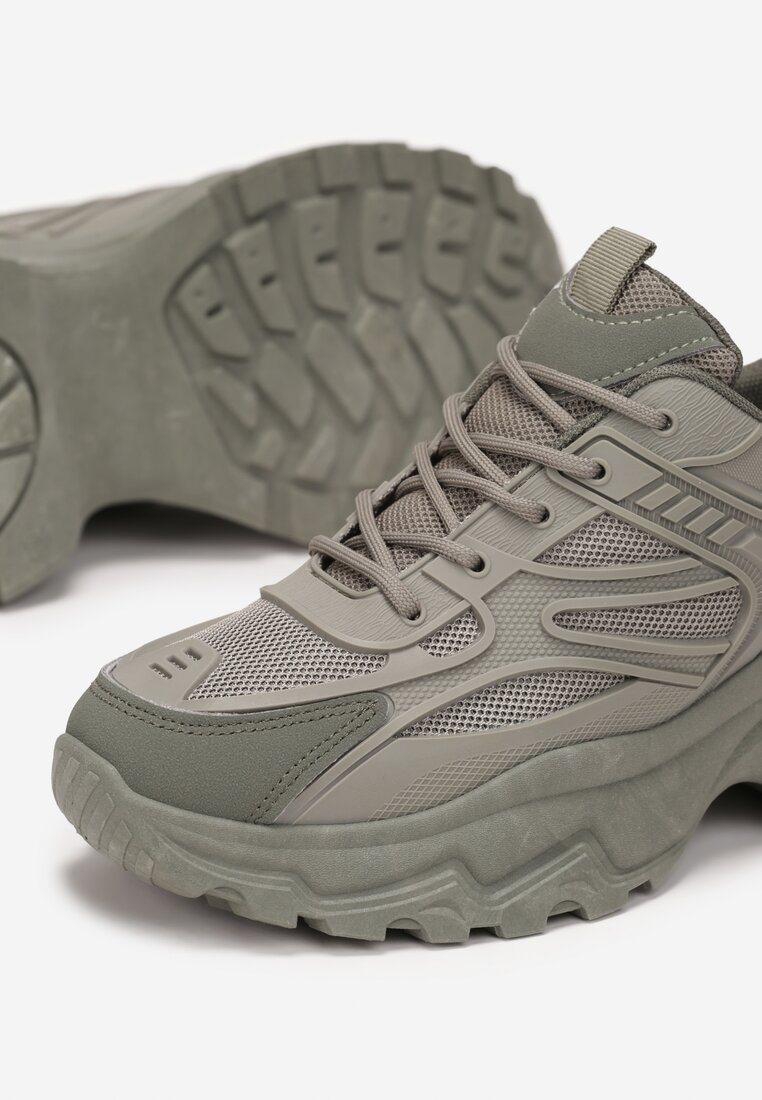 Zielone Sneakersy przed Kostkę na Grubej Podeszwie Maneh