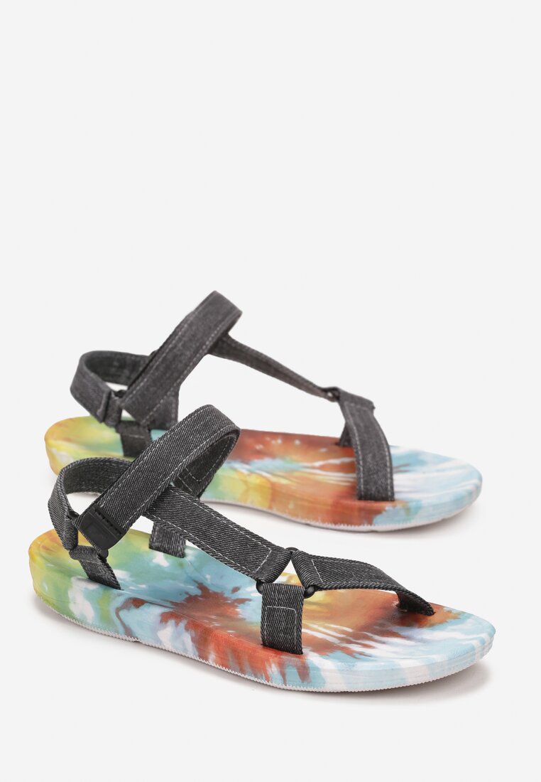 Sandale Gri în Stil Sport cu Velcro și Talpă Colorată Shioria