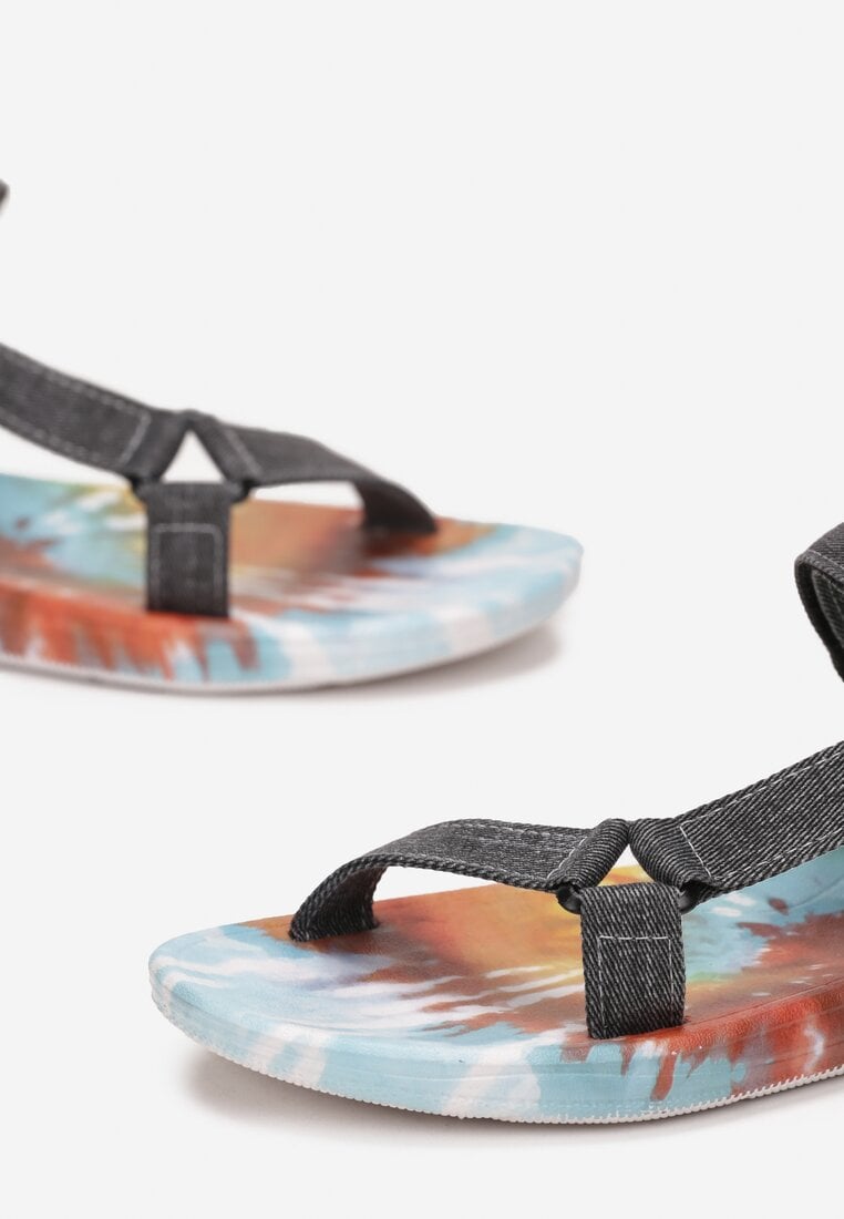 Sandale Gri în Stil Sport cu Velcro și Talpă Colorată Shioria