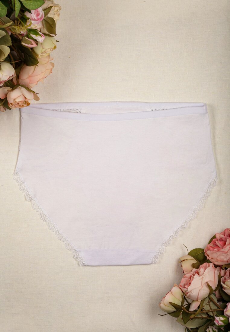 Białe Majtki Figi High Waist z Koronkowymi Wstawkami Graceland