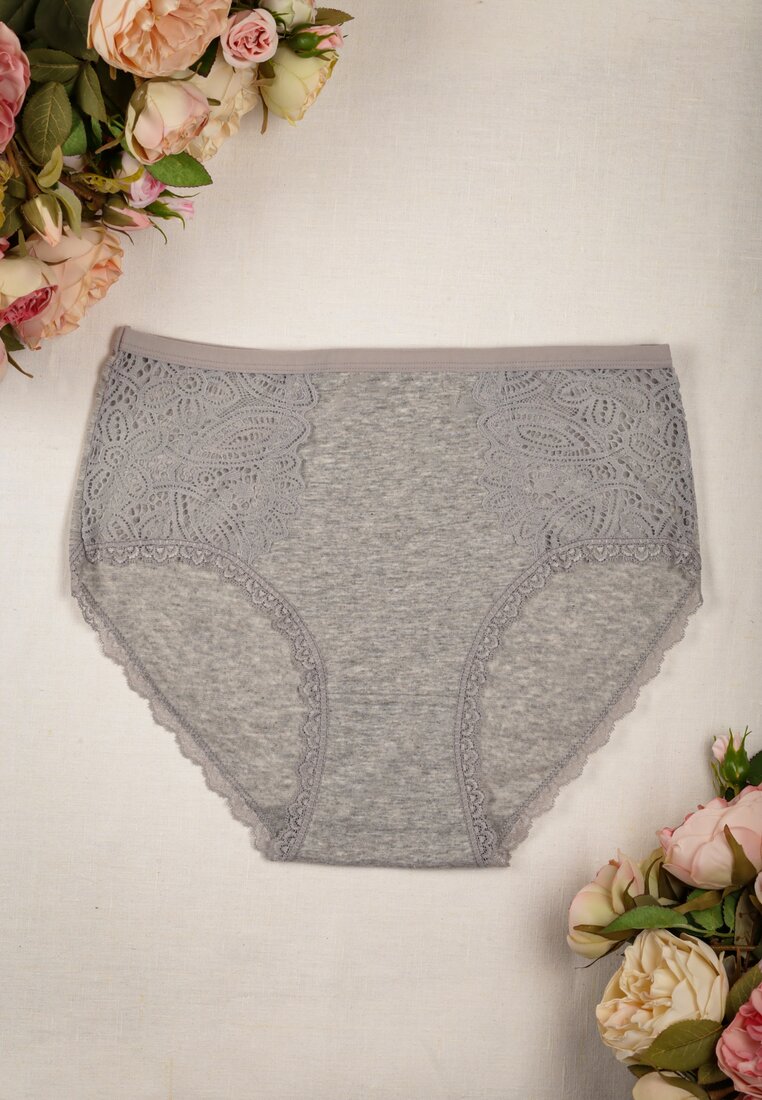 Szare Majtki Figi High Waist z Koronkowymi Wstawkami Graceland