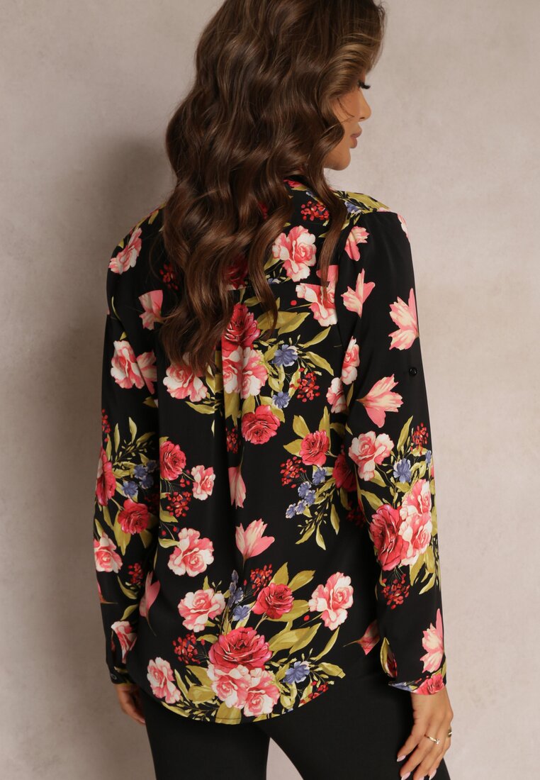 Camasa Neagra cu Guler Floral din Viscoza Jinall