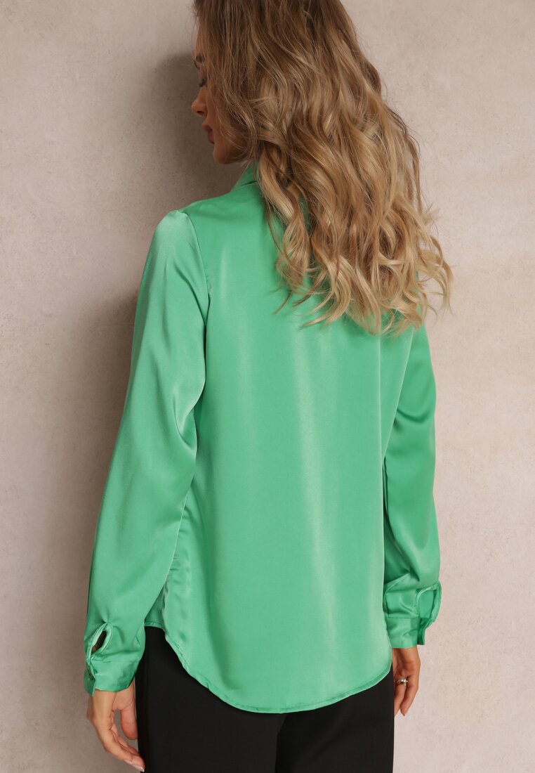 Zielona Marszczona Elegancka Koszula z Satyny Kaldei