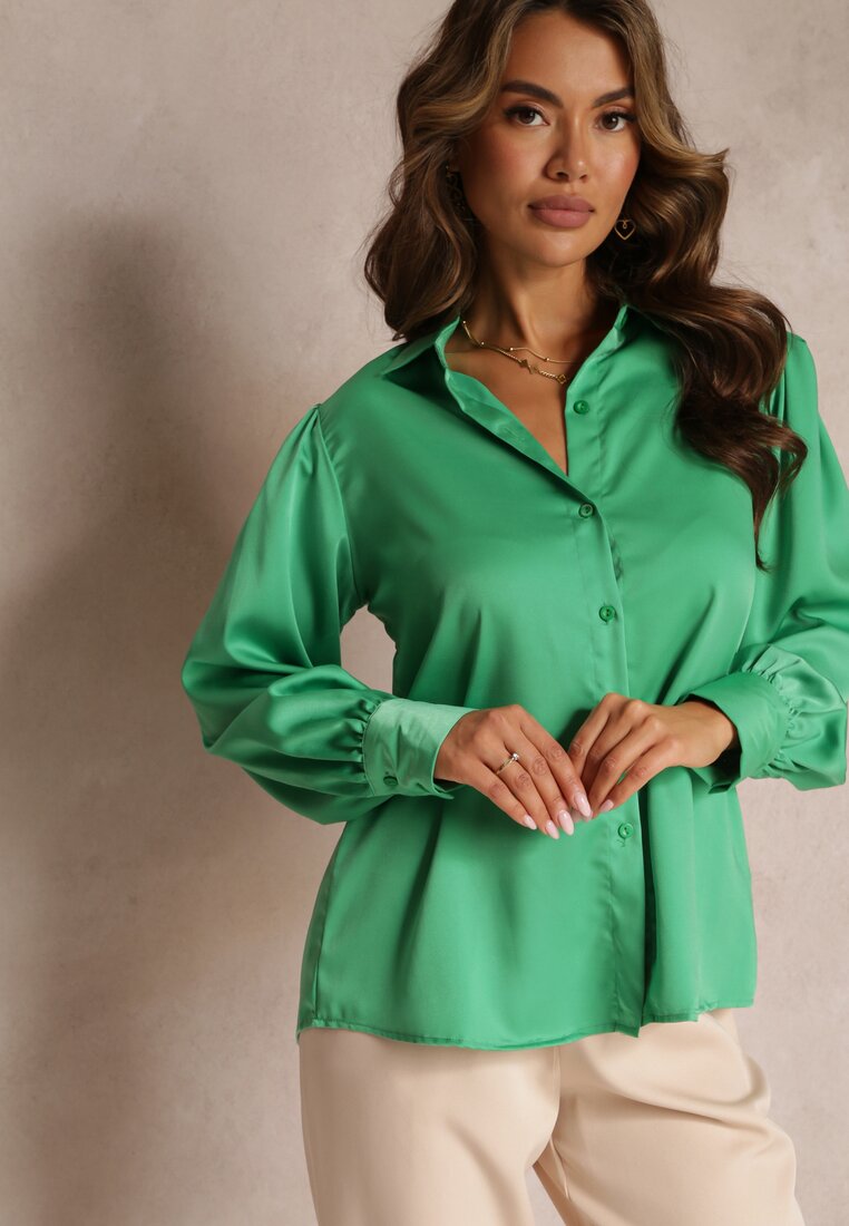 Zielona Zapinana Koszula z Długim Rękawem Lassai