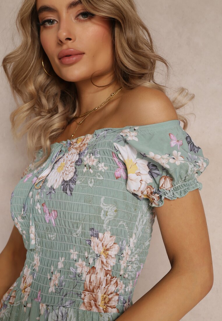 Rochie Maxi Verde Deschis cu Decolteu Ornat și Bretele Subțiri Nesaina