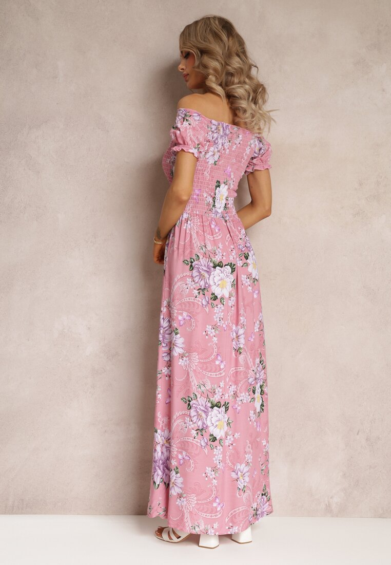 Rochie Maxi Roz cu Decolteu Ornat și Bretele Subțiri Nesaina
