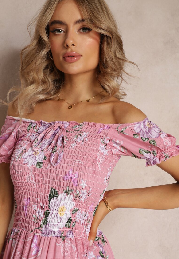 Rochie Maxi Roz cu Decolteu Ornat și Bretele Subțiri Nesaina