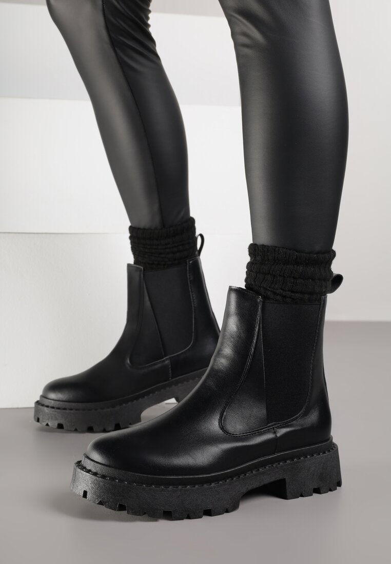 Ghete negre tip cizme pe talpa groasa Gosoga