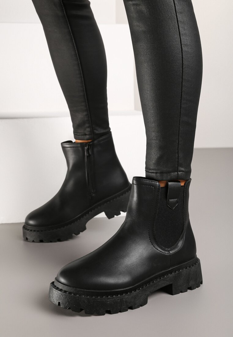Botine Negre Chelsea pe Talpă Groasă Liraelia