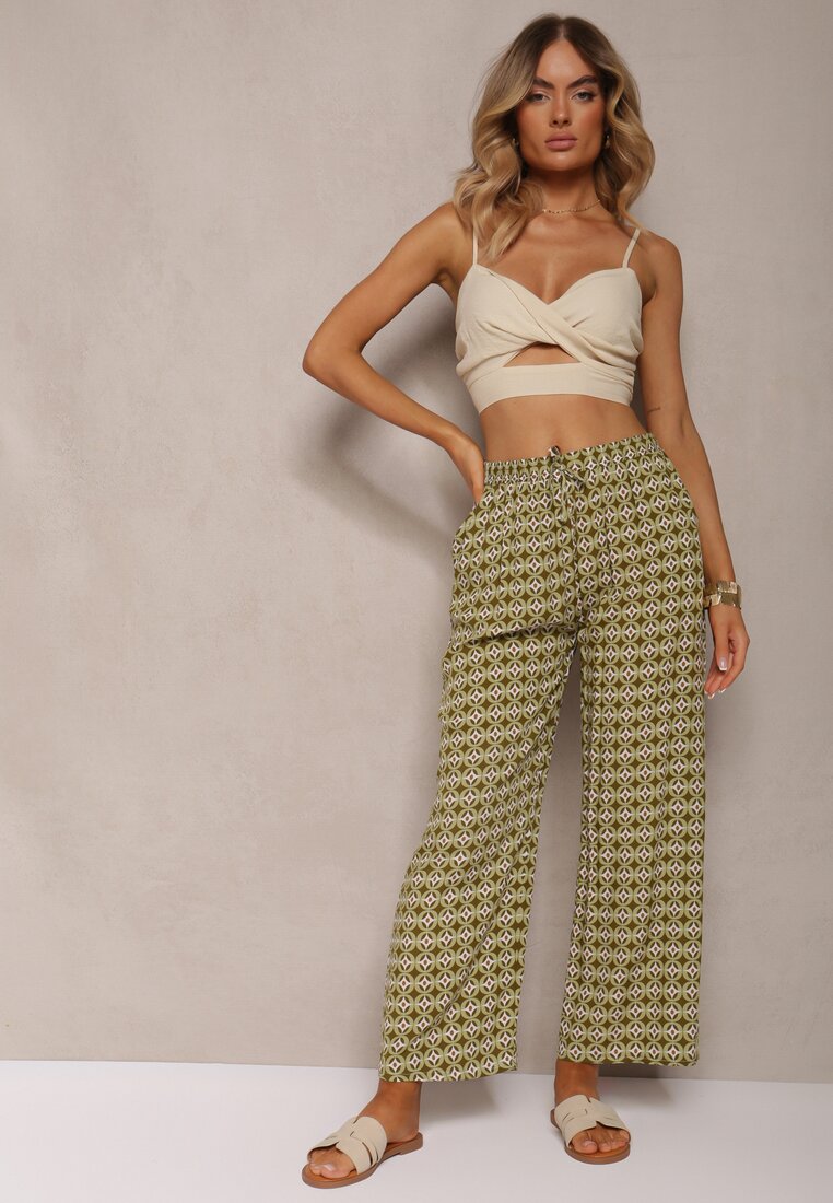 Pantaloni verzi din viscoză cu elastic în talie și picioare largi Ianita