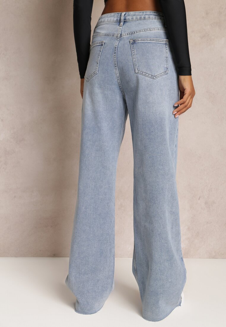 Niebieskie Jeansy Szwedy High Waist z Przetarciami Kirste