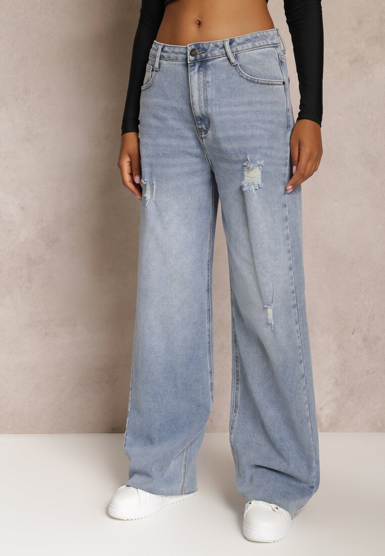 Niebieskie Jeansy Szwedy High Waist z Przetarciami Kirste
