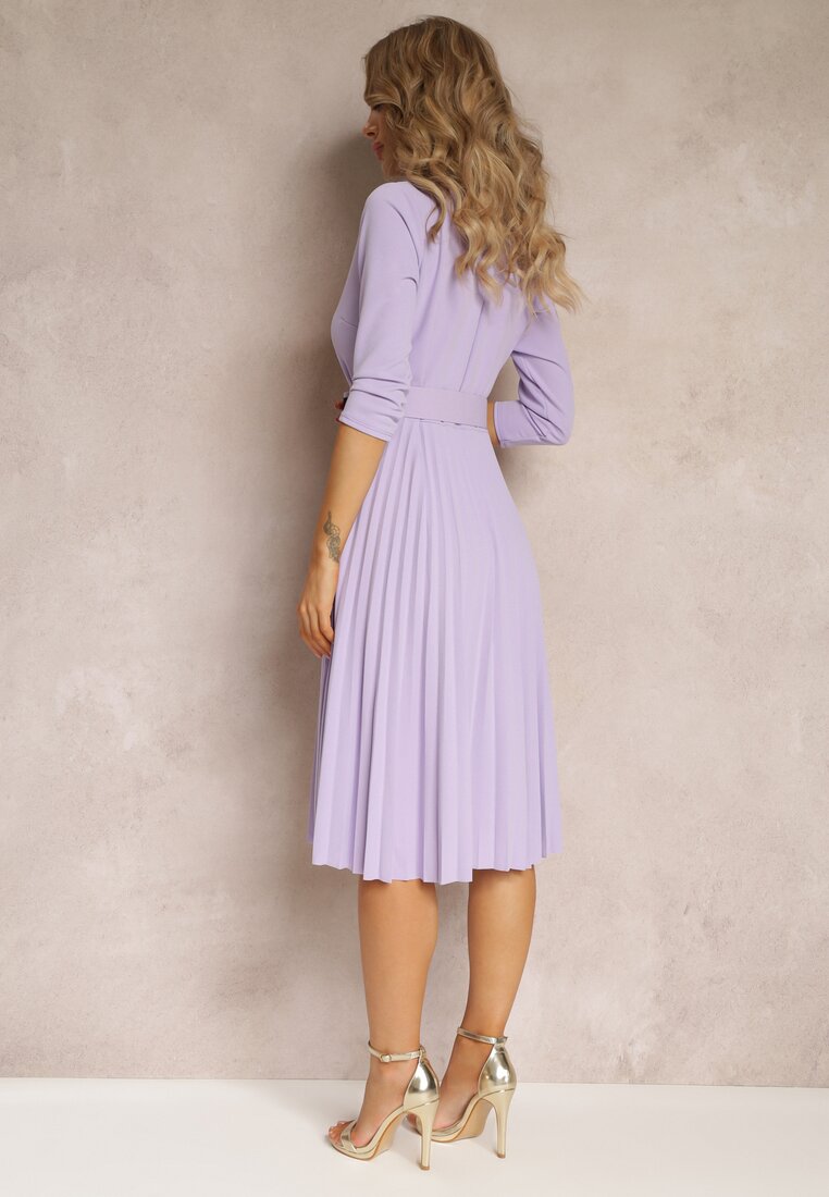 Rochie Violetă Plisată cu Curea Valfe