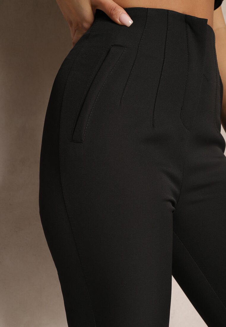 Czarne Garniturowe Spodnie z Wysokim Stanem Saggie