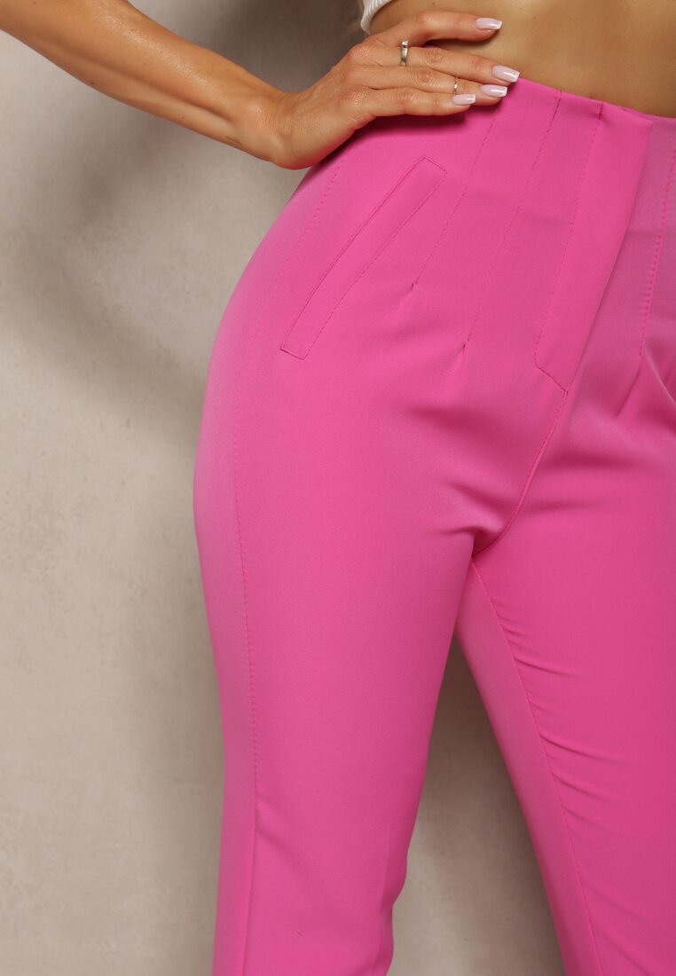 Różowe Garniturowe Spodnie z Wysokim Stanem Saggie