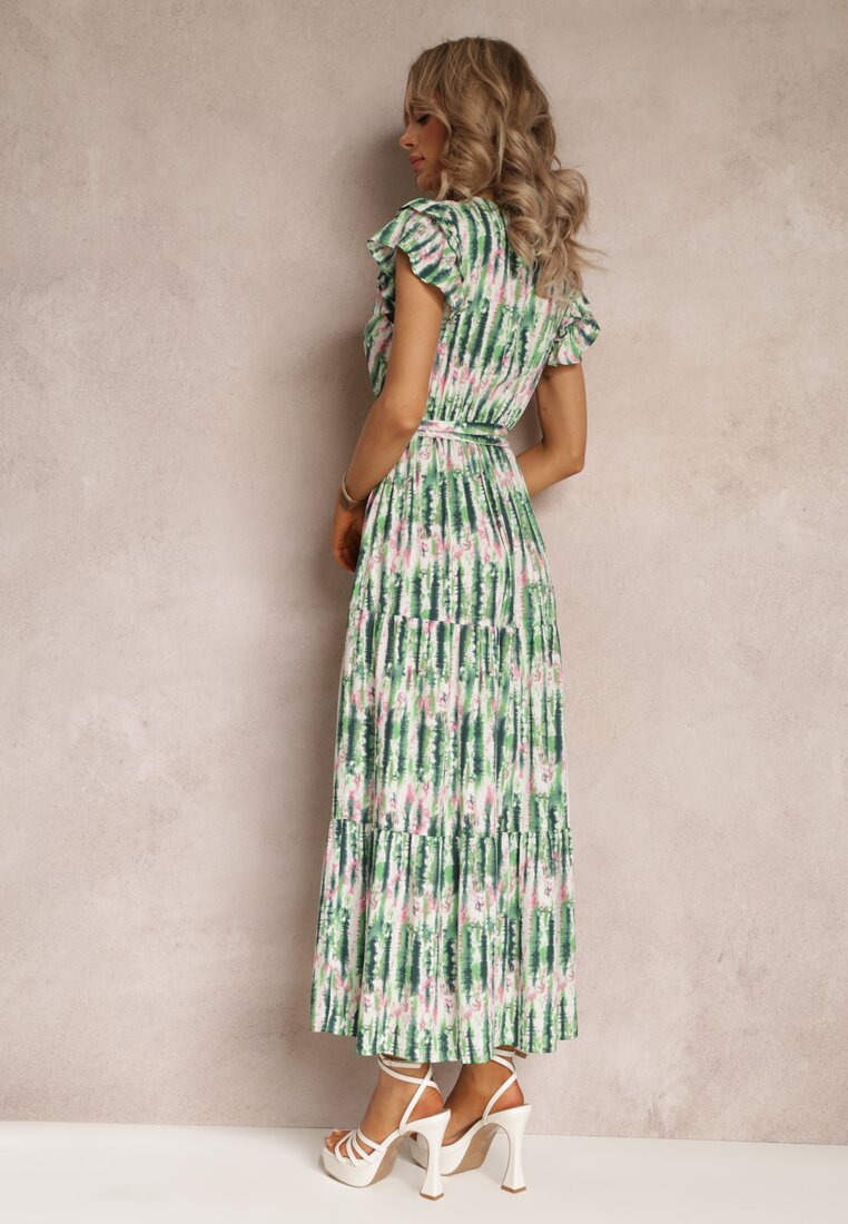 Zielona Rozkloszowana Sukienka Maxi z Wiskozy i Rozcięciem Caliste