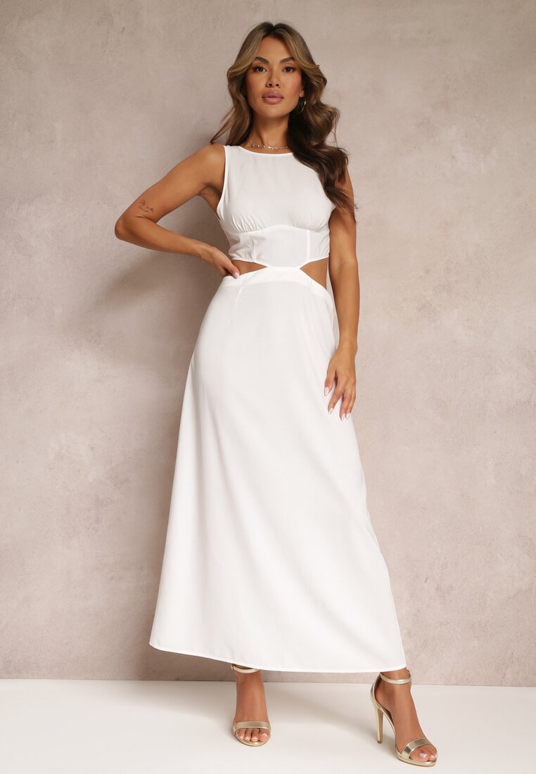 Biała Sukienka Maxi z Wycięciami i Wiązaniem na Plecach Madissa