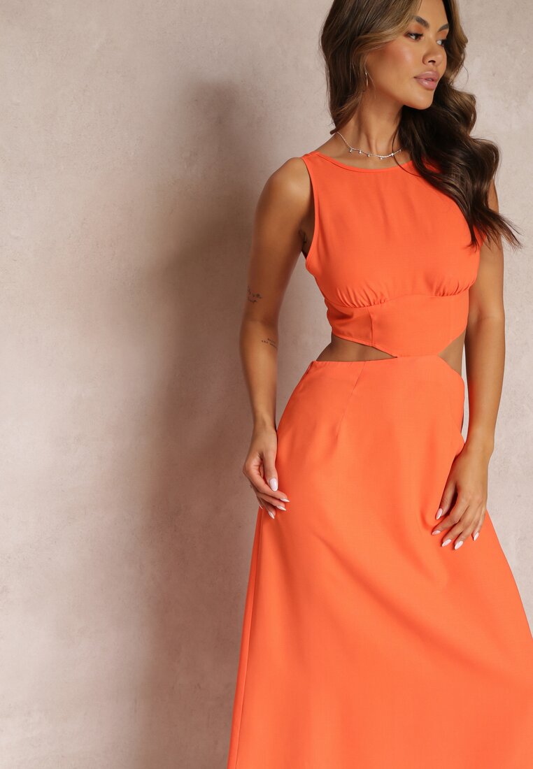 Pomarańczowa Sukienka Maxi z Wycięciami i Wiązaniem na Plecach Madissa